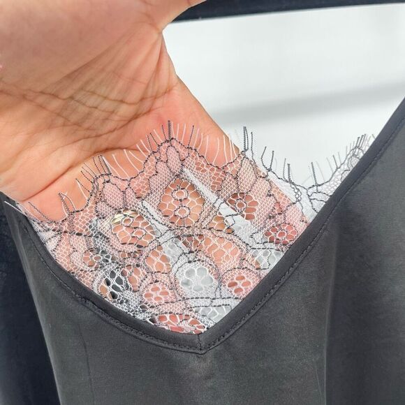 Forever 21 Black Satin Lace Insert Cami – Size Large NWT Modest Coverage - Picture 6 of 12